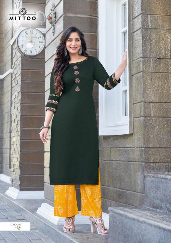 Mittoo Panghat 21 Fancy Rayon Embroidery Kurti With Plazzo 